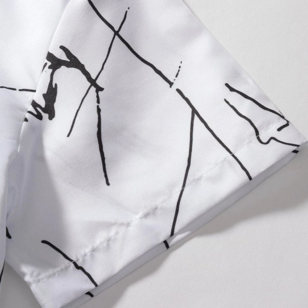 Casual White Men's Allover Graphic Button Up Shirt - Picture 5 of 5